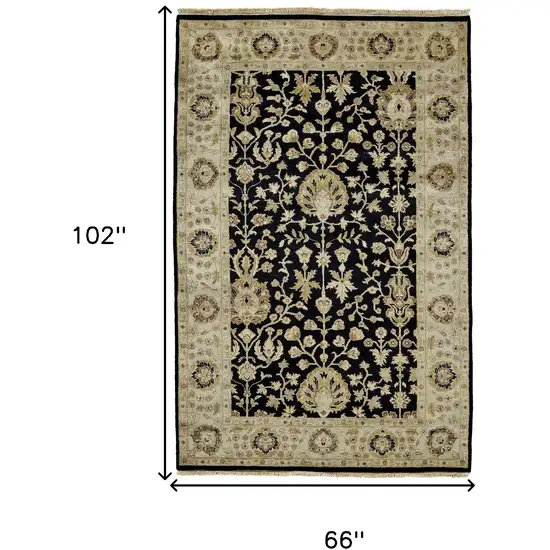 Black Wool Oriental Hand Knotted Area Rug Photo 3