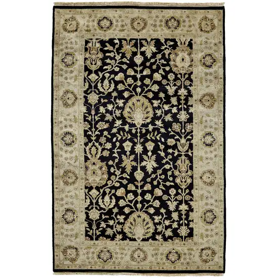 Black Wool Oriental Hand Knotted Area Rug Photo 2