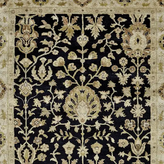 Black Wool Oriental Hand Knotted Area Rug Photo 7