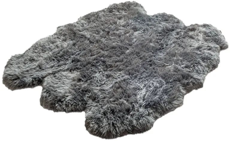 Black Wool Sheepskin Handmade Area Rug Photo 1