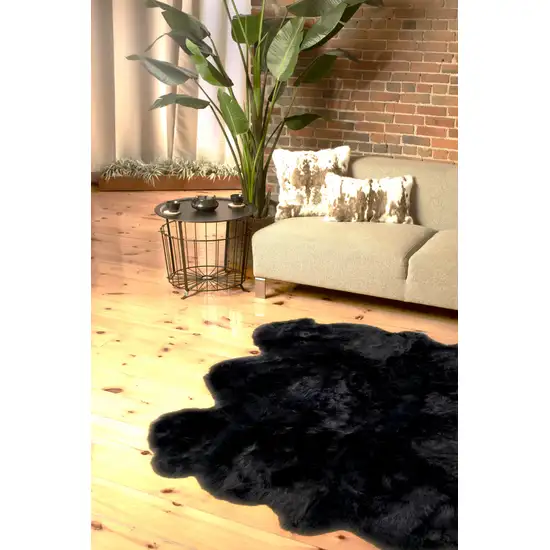 Black Wool Sheepskin Handmade Area Rug Photo 3