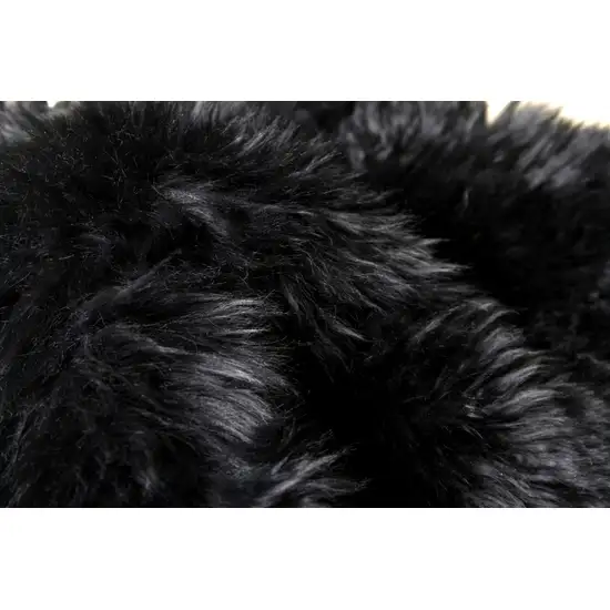 Black Wool Sheepskin Handmade Area Rug Photo 5