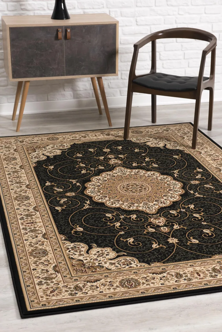 Black and Beige Embellished Area Rug Photo 4