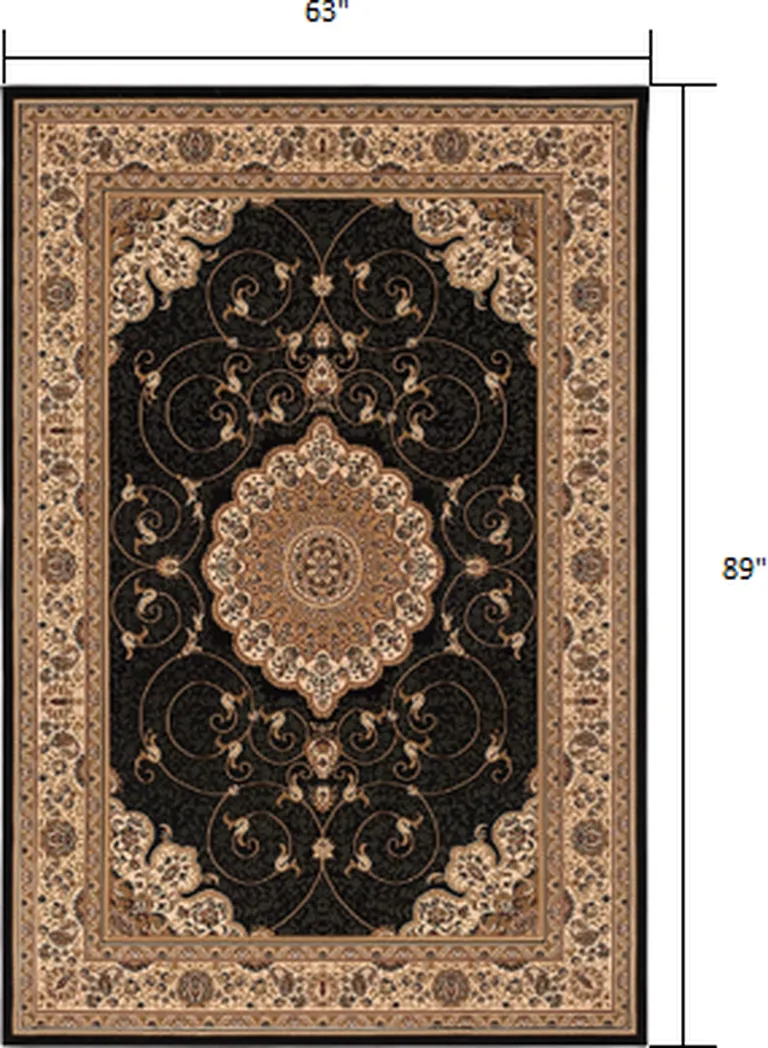 Black and Beige Embellished Area Rug Photo 1