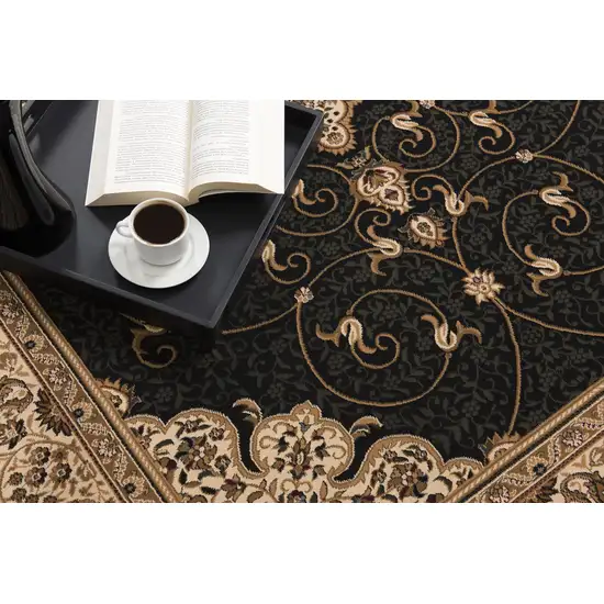 Black and Beige Embellished Area Rug Photo 9