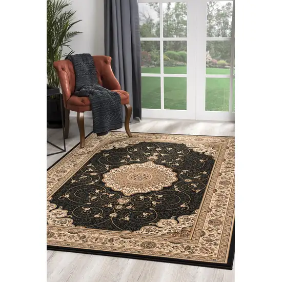 Black and Beige Embellished Area Rug Photo 6