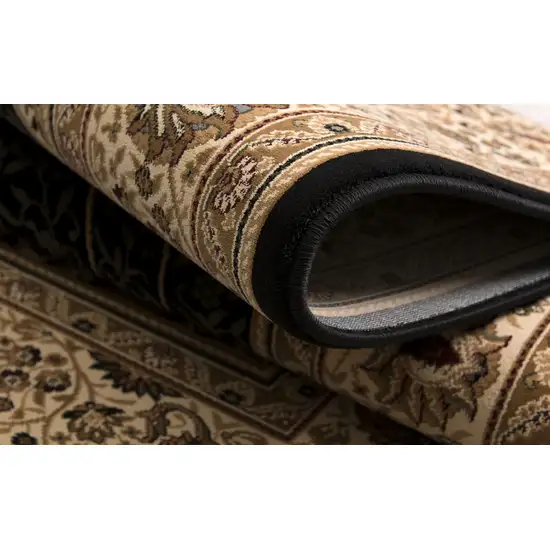 Black and Beige Embellished Runner Rug Photo 9