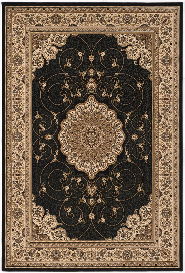 Black and Beige Embellished Runner Rug Photo 3