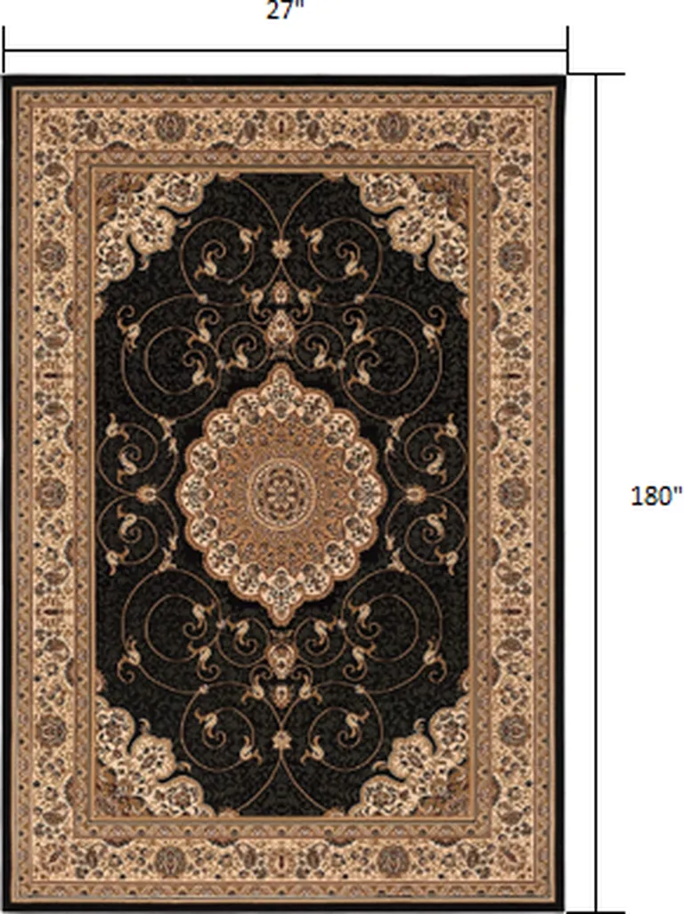 Black and Beige Embellished Runner Rug Photo 1