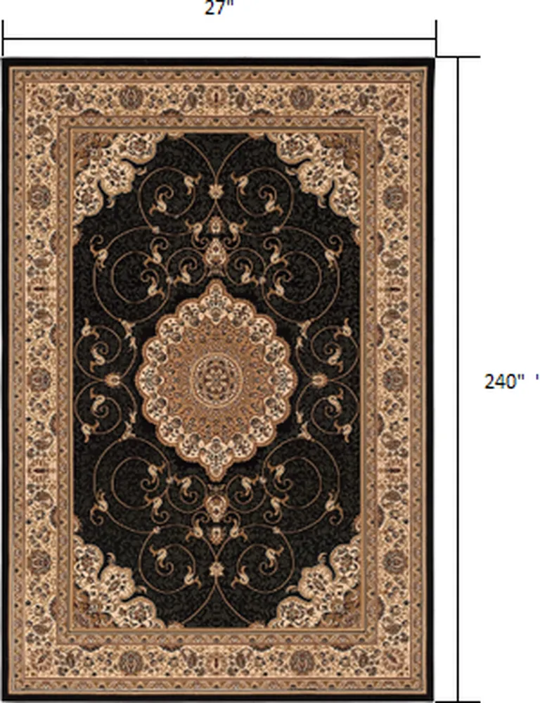 Black and Beige Embellished Runner Rug Photo 1