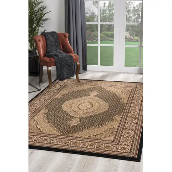 Black and Beige Medallion Runner Rug Photo 11