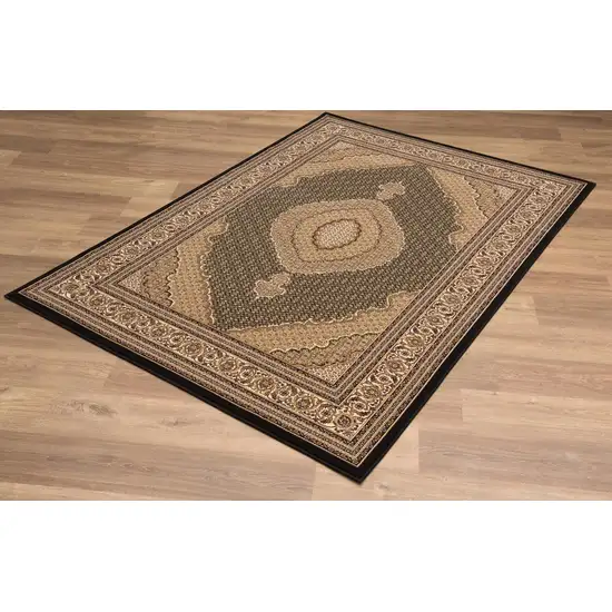 Black and Beige Medallion Runner Rug Photo 9