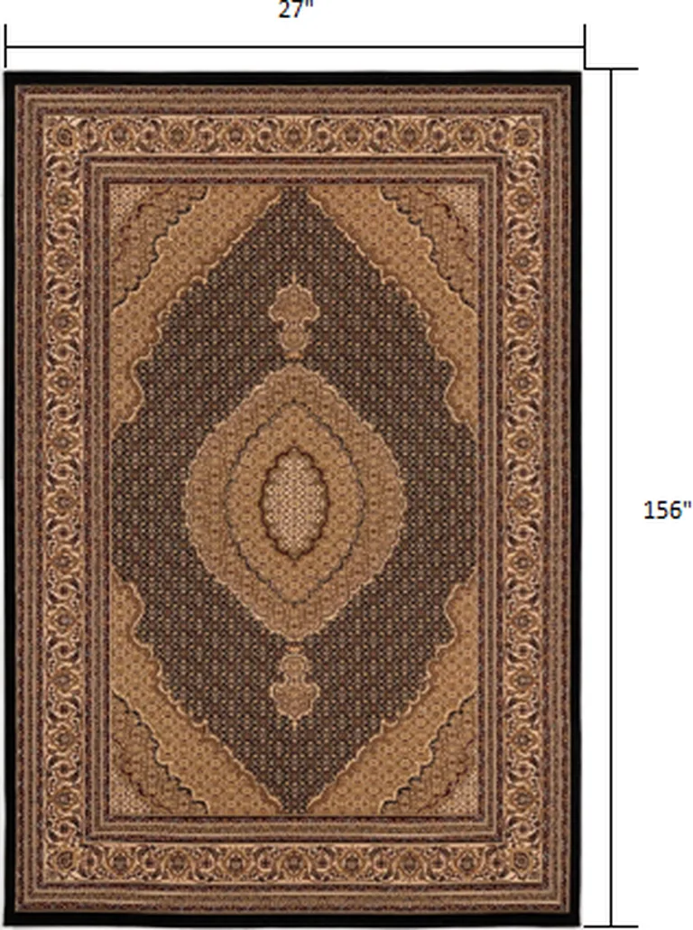 Black and Beige Medallion Runner Rug Photo 1