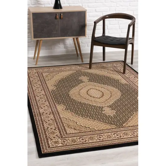 Black and Beige Medallion Runner Rug Photo 5