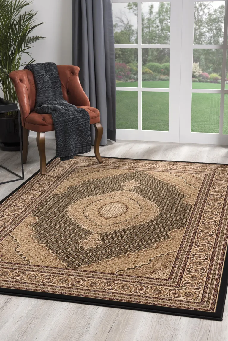 Black and Beige Medallion Runner Rug Photo 4