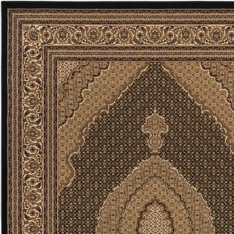 Black and Beige Medallion Runner Rug Photo 1