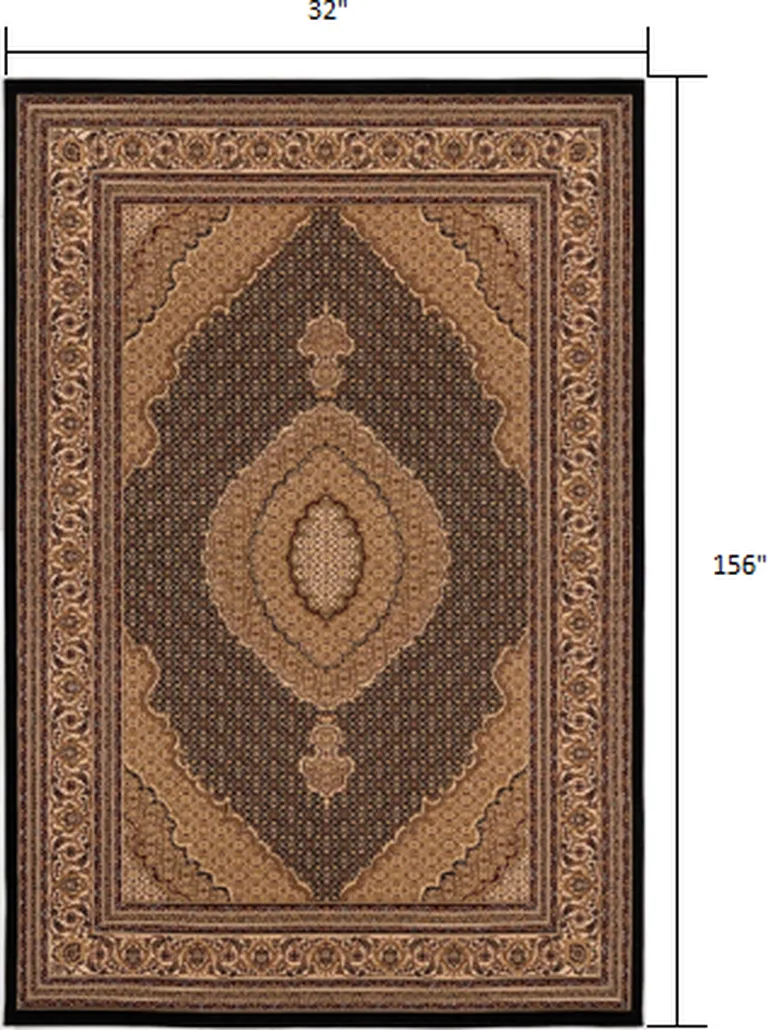 Black and Beige Medallion Runner Rug Photo 2