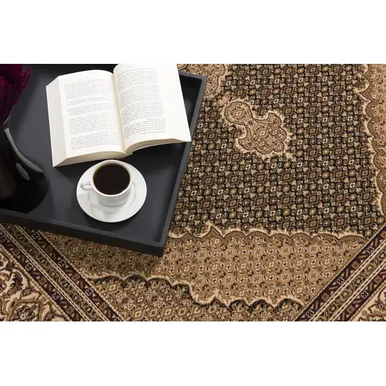 Black and Beige Medallion Runner Rug Photo 7