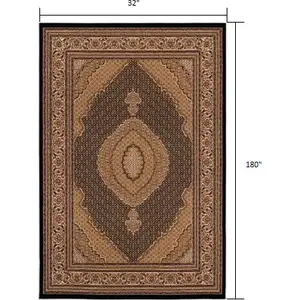 Photo of Black and Beige Medallion Runner Rug