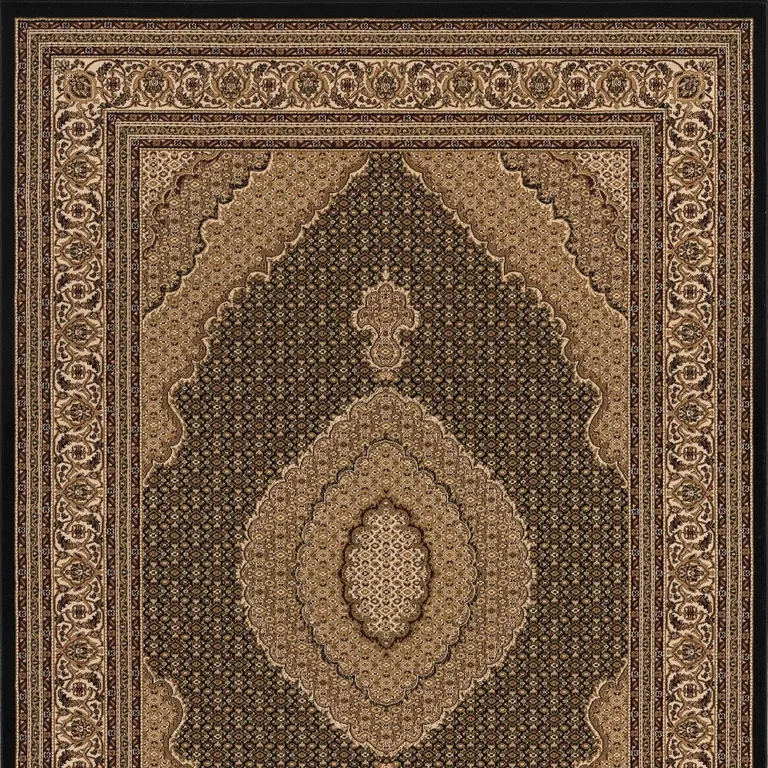 Black and Beige Medallion Runner Rug Photo 1