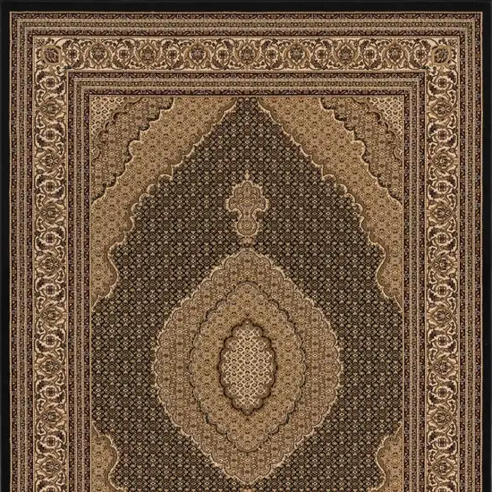 Black and Beige Medallion Runner Rug Photo 4