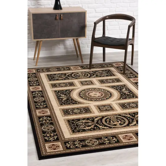 Black and Beige Traditional Geometric Area Rug Photo 4