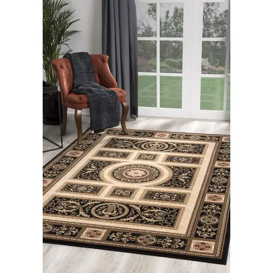 Black and Beige Traditional Geometric Area Rug Photo 6