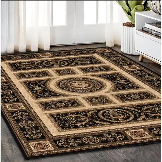 Beige and Black Oriental Power Loom Area Rug Photo 1