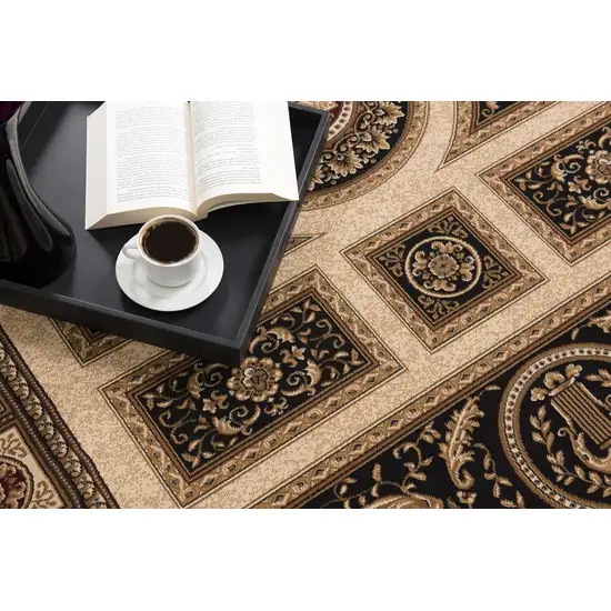 5' x 8' Black and Beige Traditional Geometric Area Rug Photo 7