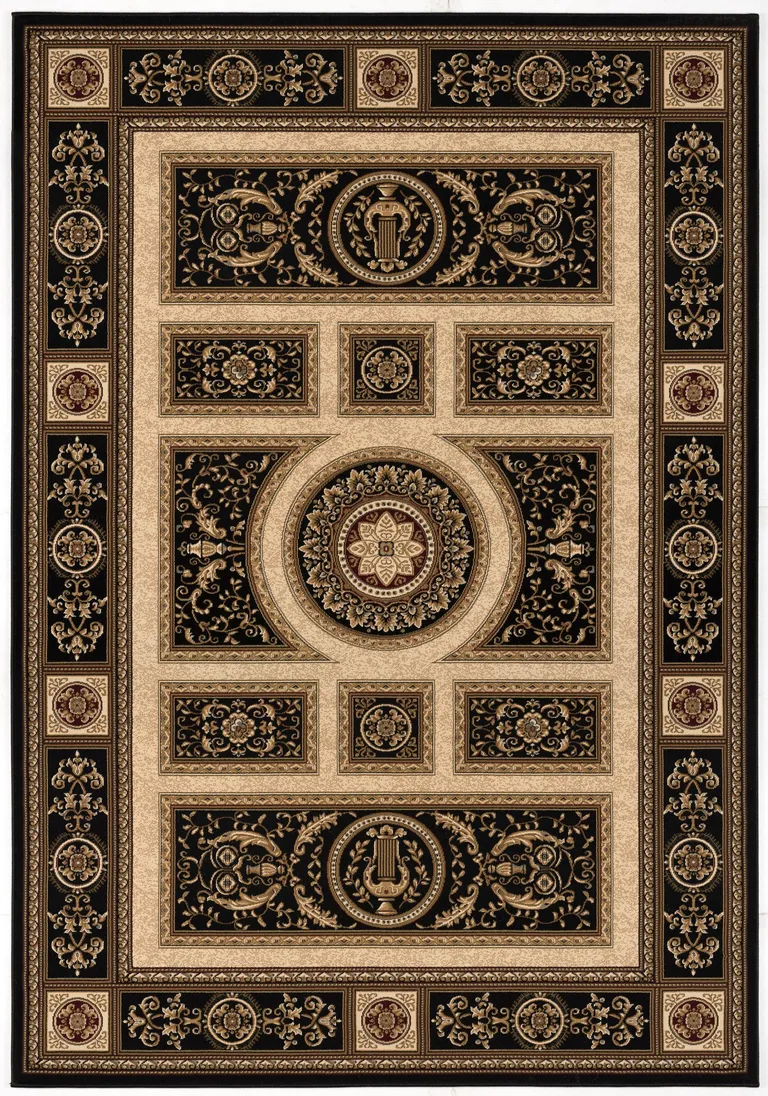 Black and Beige Traditional Geometric Area Rug Photo 2