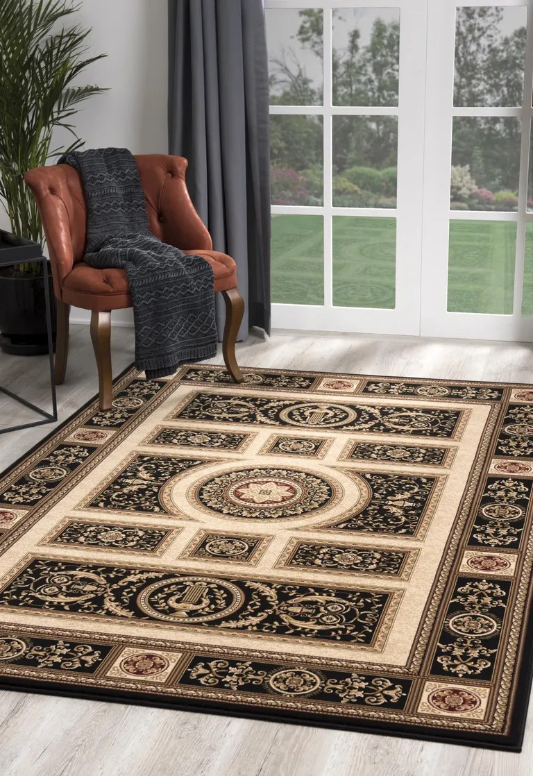 Black and Beige Traditional Geometric Area Rug Photo 5