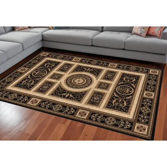 Beige and Black Oriental Power Loom Area Rug Photo 2