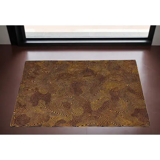 Black and Gold Abstract Non Skid Area Rug Photo 1