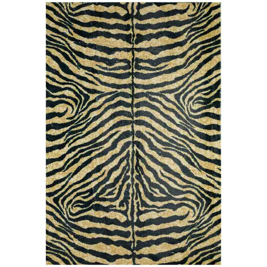 Black and Gold Animal Print Shag Handmade Non Skid Area Rug Photo 4