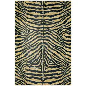 Photo of Black and Gold Animal Print Shag Handmade Non Skid Area Rug