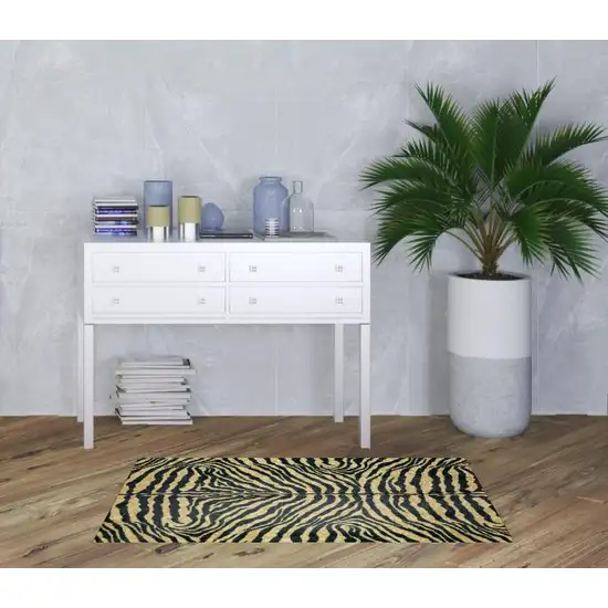 Black and Gold Animal Print Shag Handmade Non Skid Area Rug Photo 2