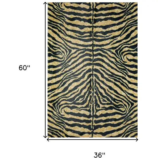 Black and Gold Animal Print Shag Handmade Non Skid Area Rug Photo 6