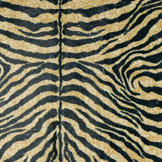 Black and Gold Animal Print Shag Handmade Non Skid Area Rug Photo 3