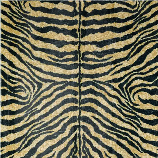 Black and Gold Animal Print Shag Handmade Non Skid Area Rug Photo 4