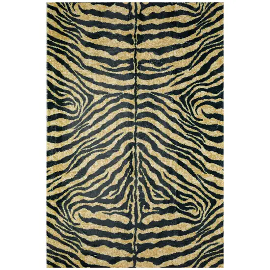 Black and Gold Animal Print Shag Handmade Non Skid Area Rug Photo 1