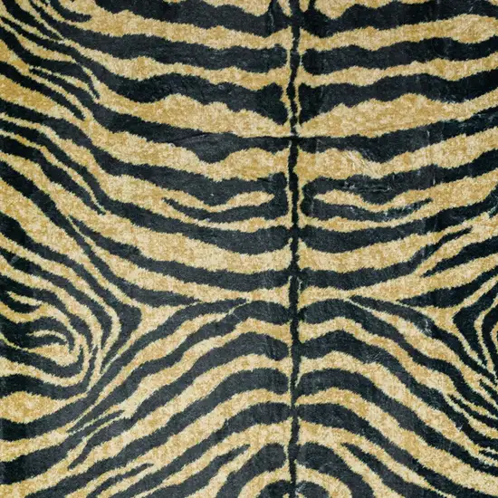 Black and Gold Animal Print Shag Handmade Non Skid Area Rug Photo 3