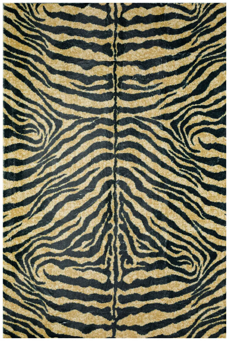 Black and Gold Animal Print Shag Handmade Non Skid Area Rug Photo 1