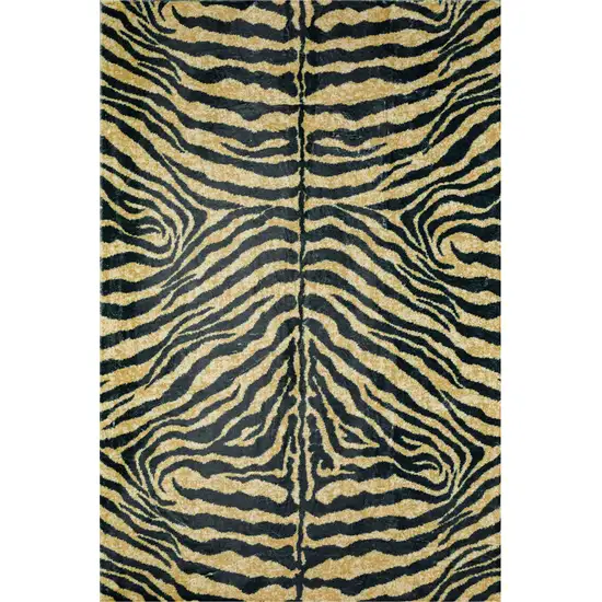 Black and Gold Animal Print Shag Handmade Non Skid Area Rug Photo 5