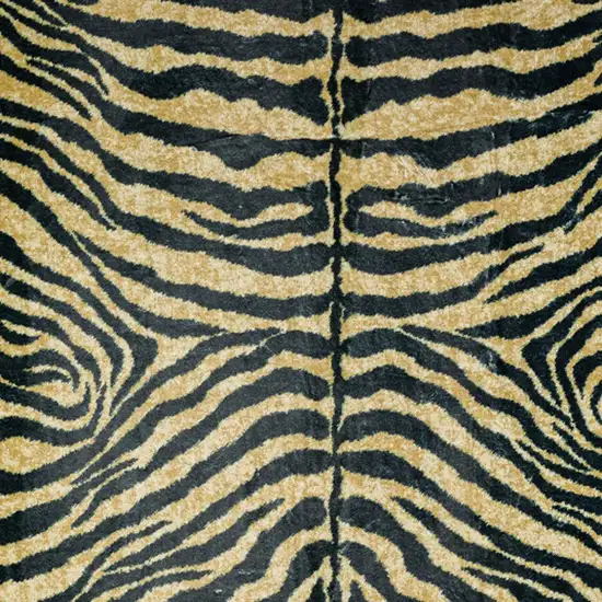 Black and Gold Animal Print Shag Handmade Non Skid Area Rug Photo 3