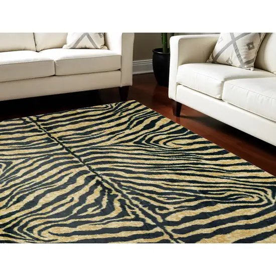 Black and Gold Animal Print Shag Handmade Non Skid Area Rug Photo 1