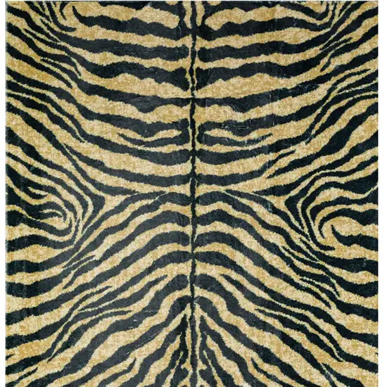 Black and Gold Animal Print Shag Handmade Non Skid Area Rug Photo 4