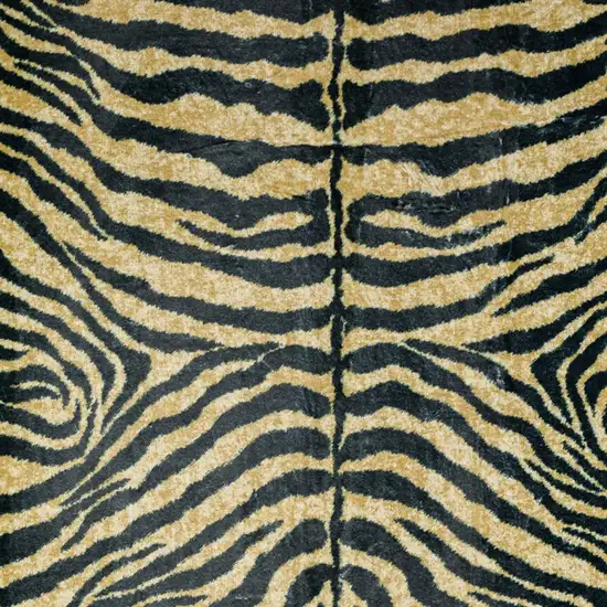 Black and Gold Animal Print Shag Handmade Non Skid Runner Rug Photo 3