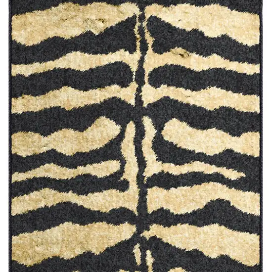 Black and Gold Animal Print Shag Handmade Non Skid Runner Rug Photo 4