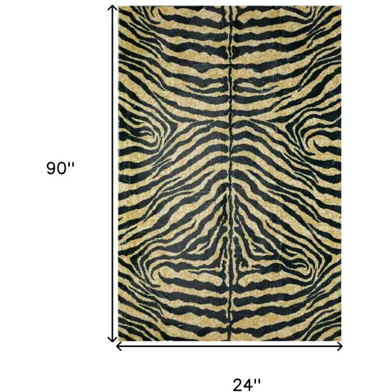 Black and Gold Animal Print Shag Handmade Non Skid Runner Rug Photo 6