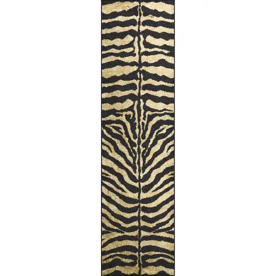 Black and Gold Animal Print Shag Handmade Non Skid Runner Rug Photo 5